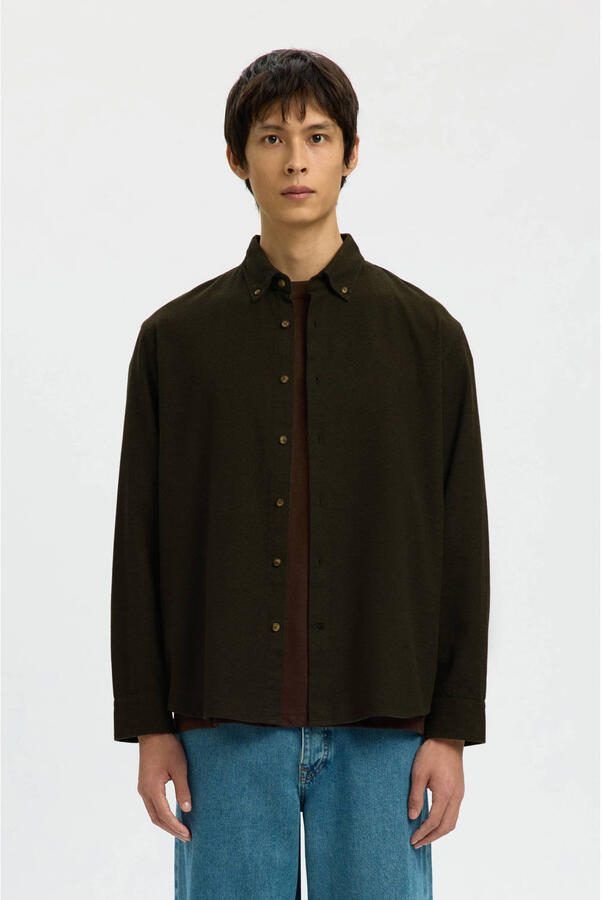 Selected regular casual overhemd donkergroen