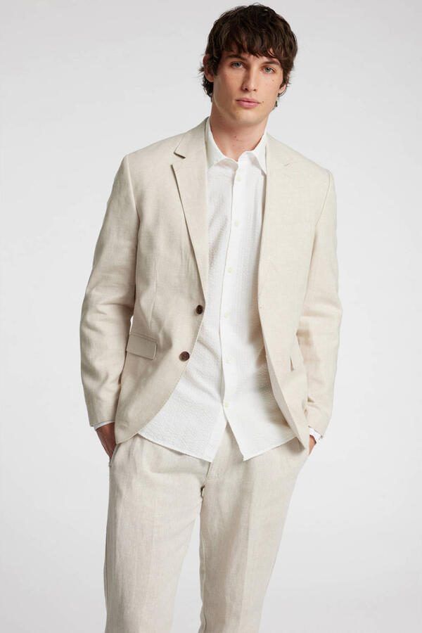 Selected regular casual overhemd ecru seersucker