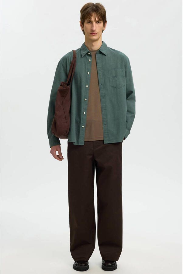 Selected regular casual overhemd groen seersucker - Foto 3