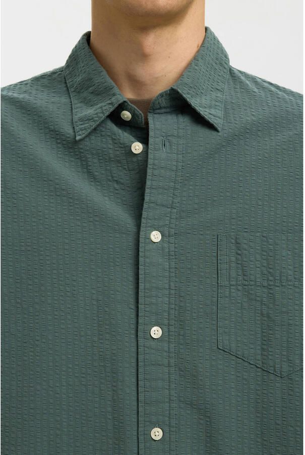 Selected regular casual overhemd groen seersucker - Foto 2