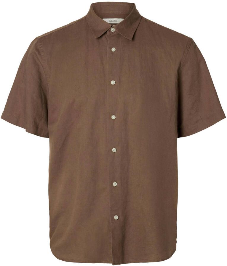 Selected regular casual overhemd met linnen bruin