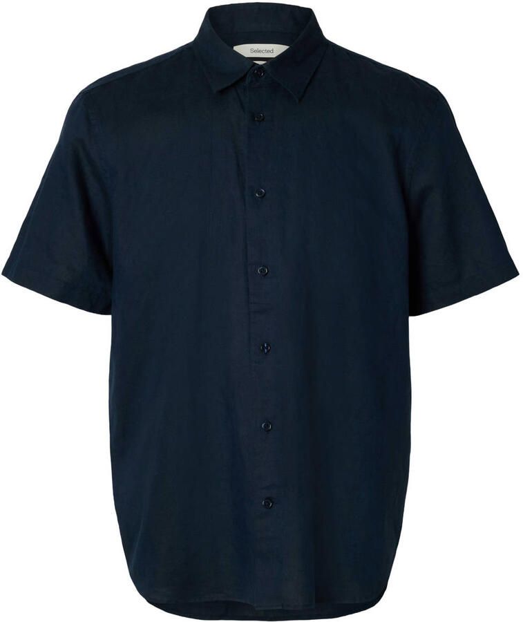 Selected regular casual overhemd met linnen donkerblauw