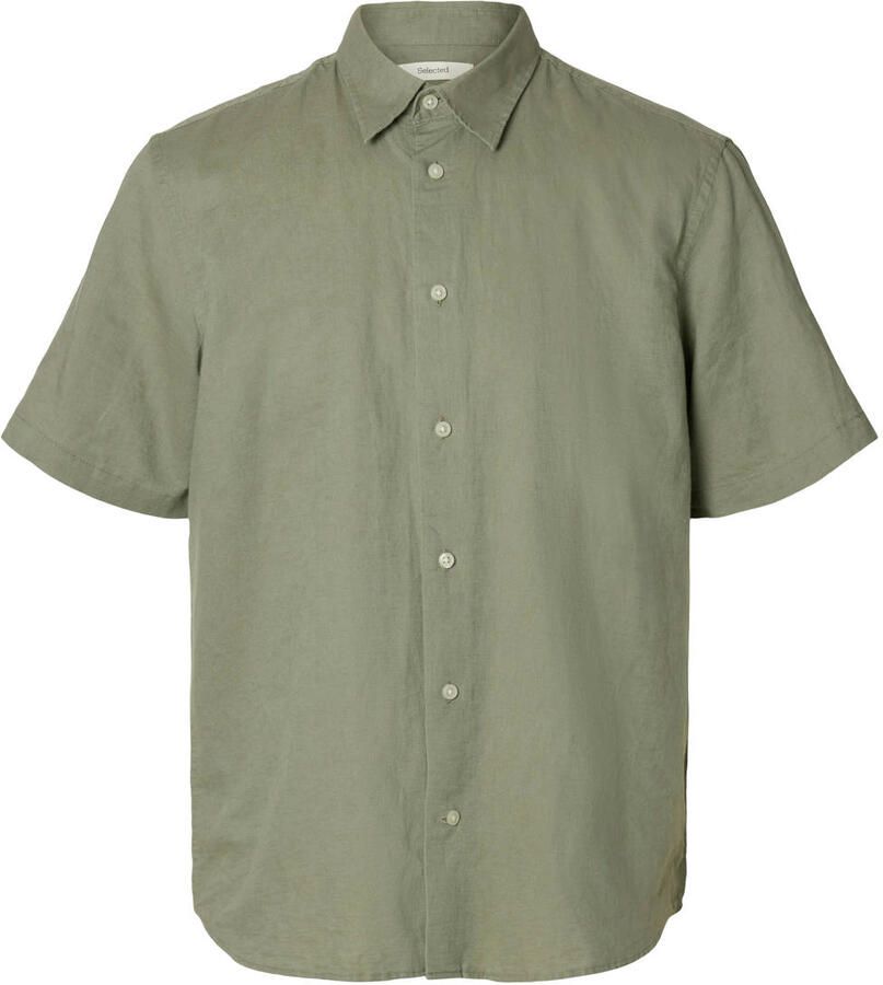 Selected Overhemd Korte Mouw Noos Regclay Linen Shirt Vetiver