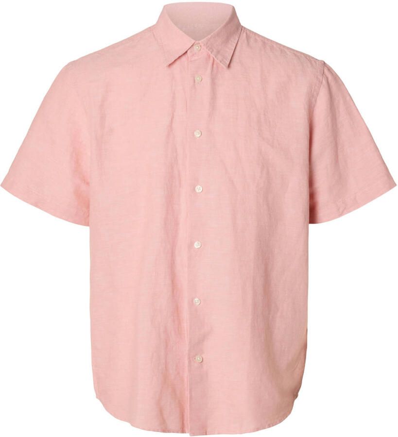 Selected regular casual overhemd met linnen roze