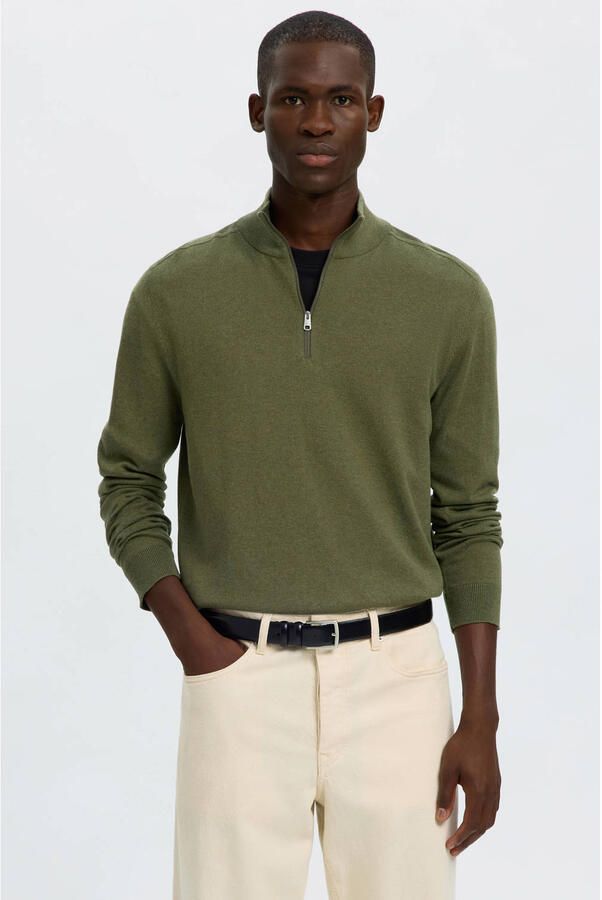 SELECTED MEN Heren Truien & Vesten Slhberg Half Zip Cardigan Noos Groen - Foto 7