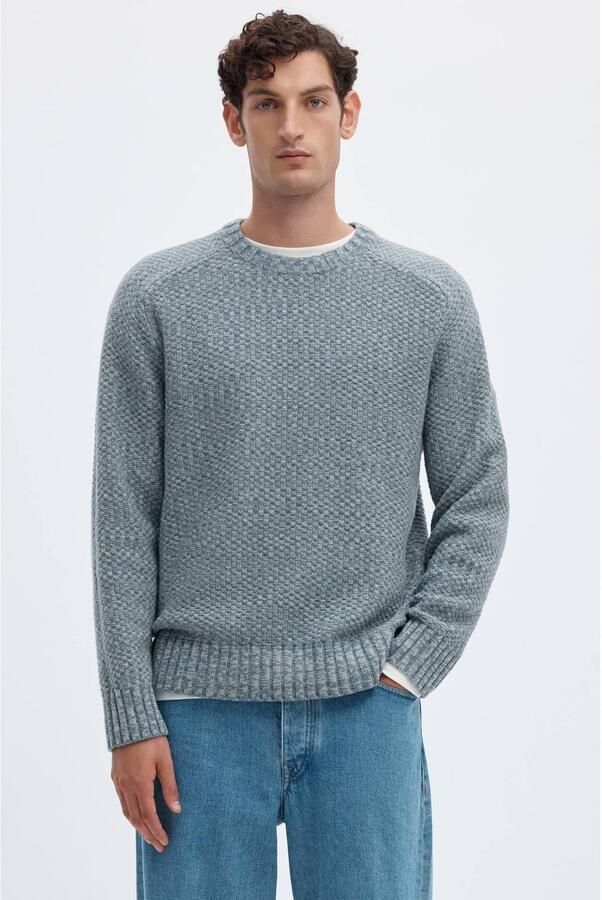 Selected regular fit gemêleerde gebreide trui met wol blauw