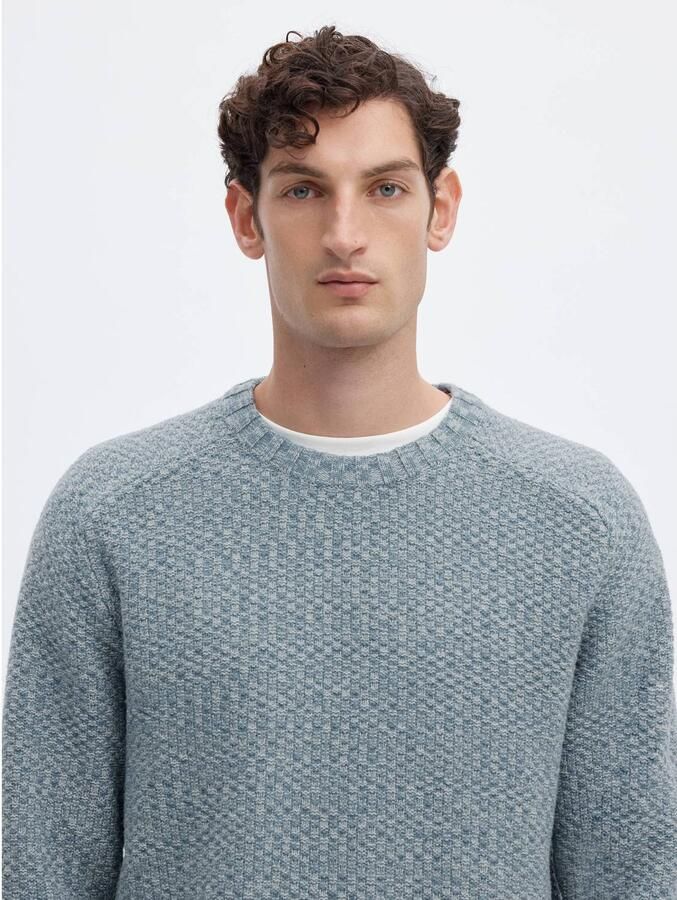 Selected regular fit gemêleerde gebreide trui met wol blauw - Foto 2