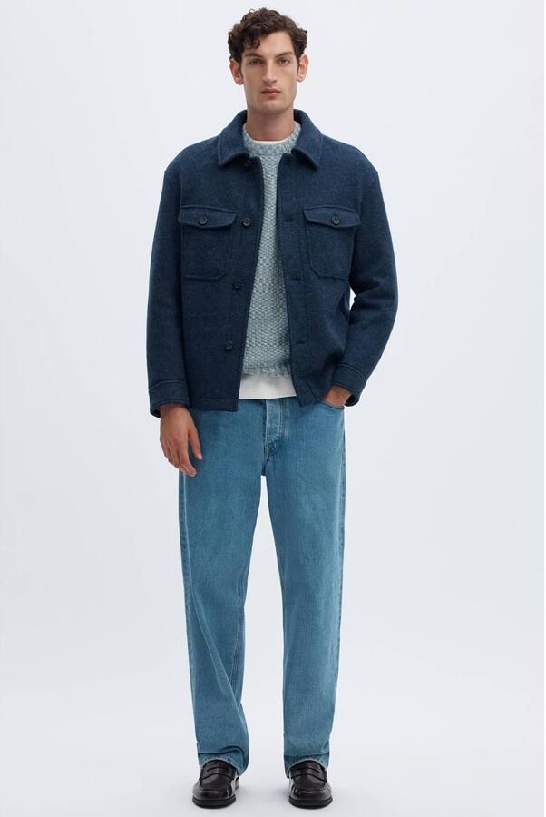 Selected regular fit gemêleerde gebreide trui met wol blauw - Foto 3