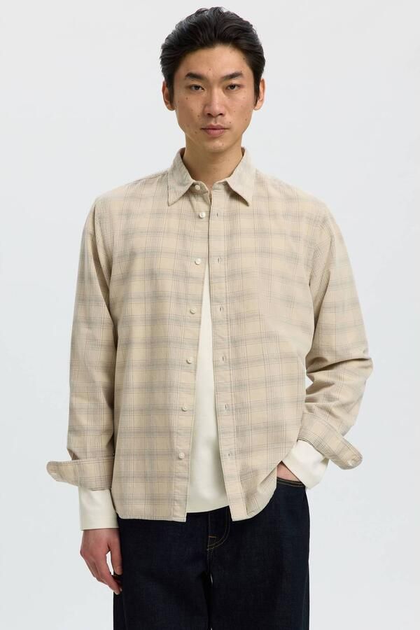 Selected regular fit geruit overhemd beige