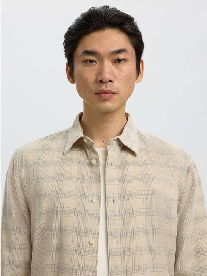 Selected regular fit geruit overhemd beige - Foto 2