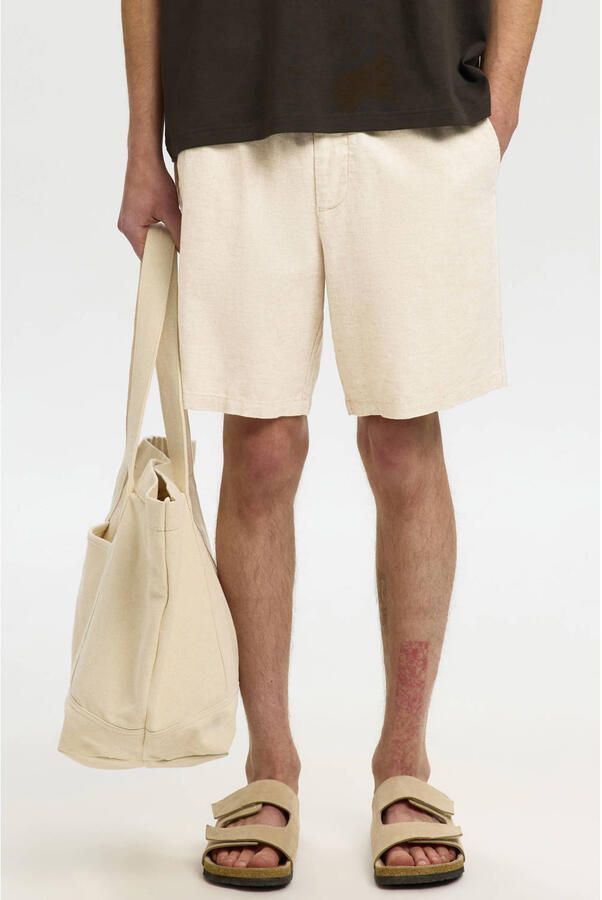 Selected regular linnen korte broek beige