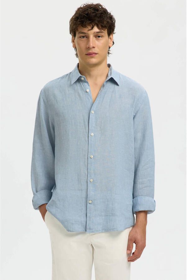 Selected regular linnen overhemd blauw