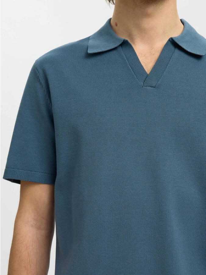 Selected regular polo gebreid blauw - Foto 2