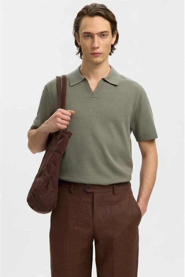 Selected regular polo gebreid groen