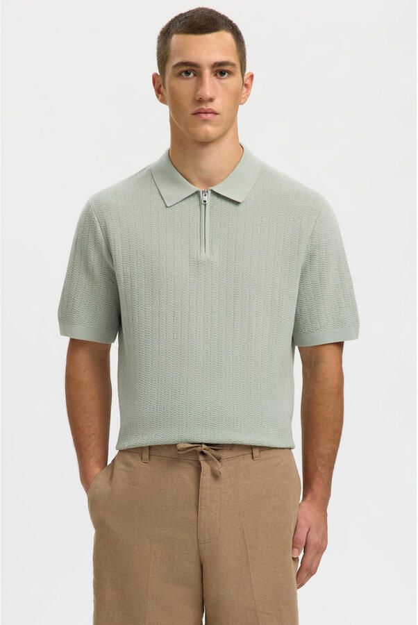 SELECTED MEN Heren Polo's & T-shirts Slhcran Ss Knit Structure Zip Polo Noos Mint - Foto 5