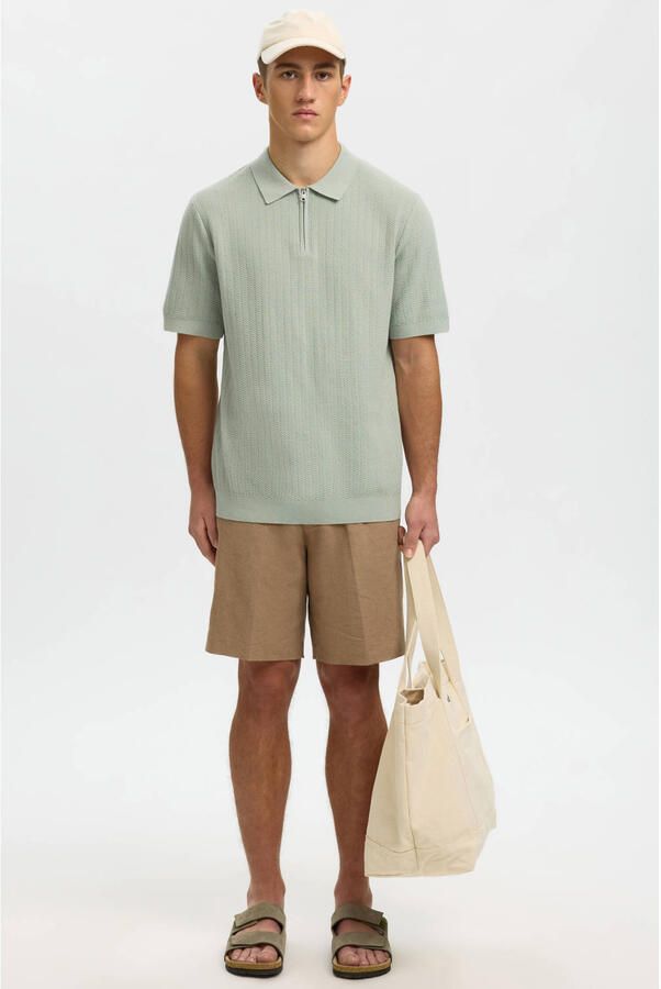 SELECTED MEN Heren Polo's & T-shirts Slhcran Ss Knit Structure Zip Polo Noos Mint - Foto 7