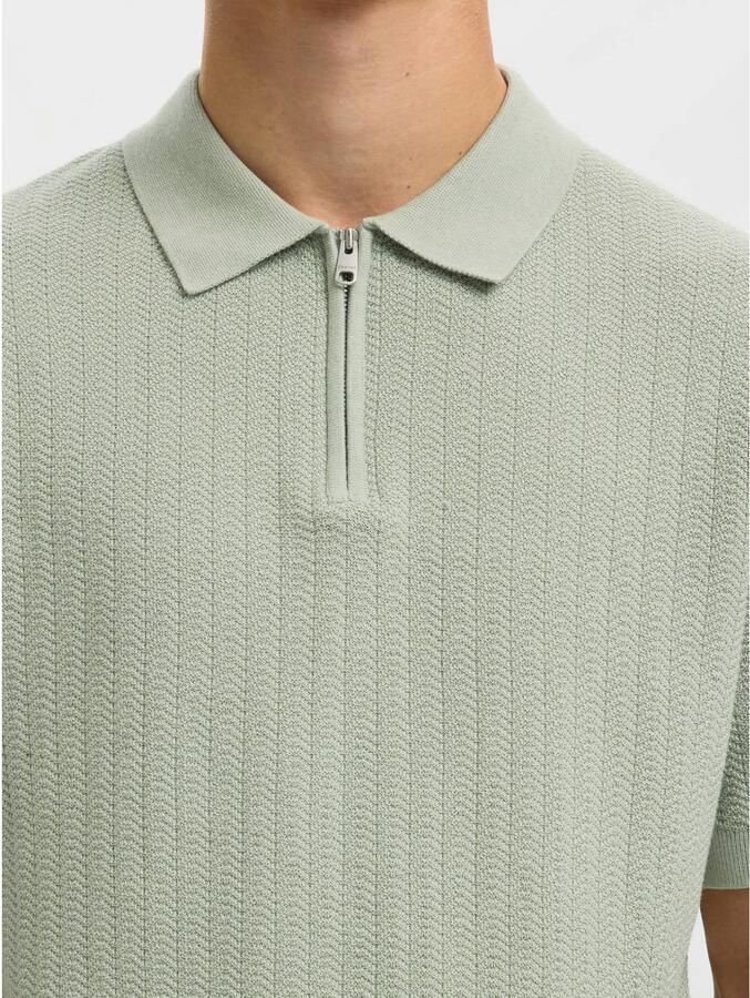 SELECTED MEN Heren Polo's & T-shirts Slhcran Ss Knit Structure Zip Polo Noos Mint - Foto 6