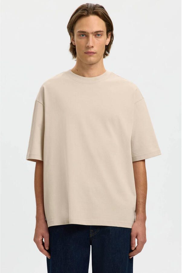 SELECTED MEN Heren Polo's & T-shirts Slhrelaxaspen 2-ply Ss O-neck Noos Beige - Foto 5