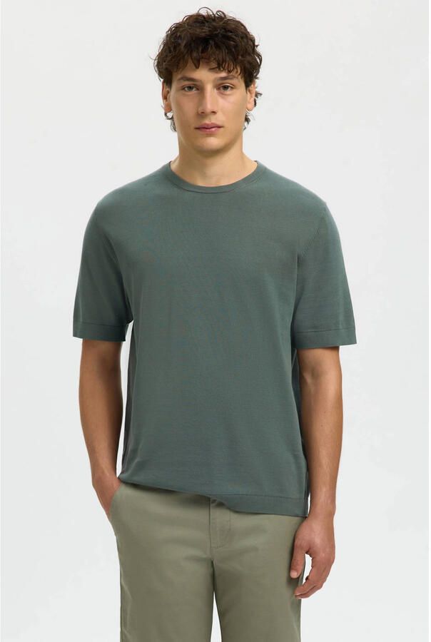 SELECTED MEN Heren Polo's & T-shirts Slhtorino Ss Knit Crew Neck Noos Donkergroen - Foto 5