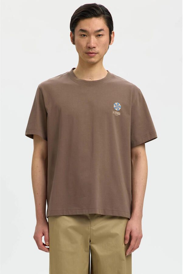 SELECTED MEN Heren Polo's & T-shirts Slhmax Graphic Ss O-neck Tee Bruin - Foto 4