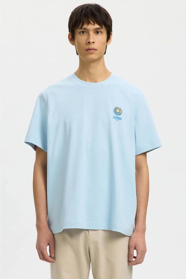 SELECTED MEN Heren Polo's & T-shirts Slhmax Graphic Ss O-neck Tee Lichtblauw - Foto 5