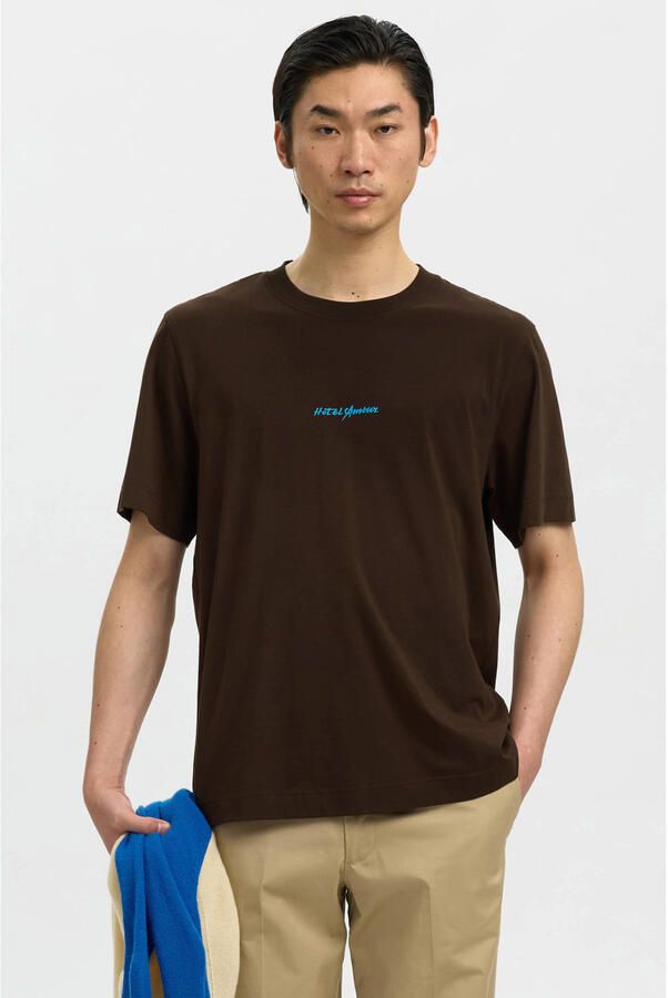 Selected regular T-shirt met backprint zwart
