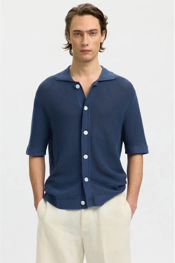 Selected relaxed casual overhemd gebreid blauw