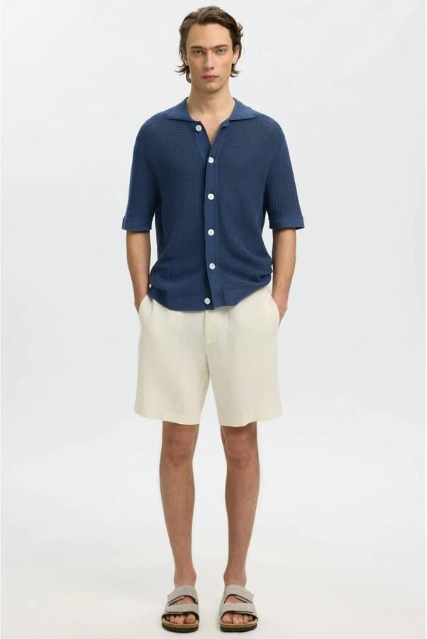 Selected relaxed casual overhemd gebreid blauw - Foto 3