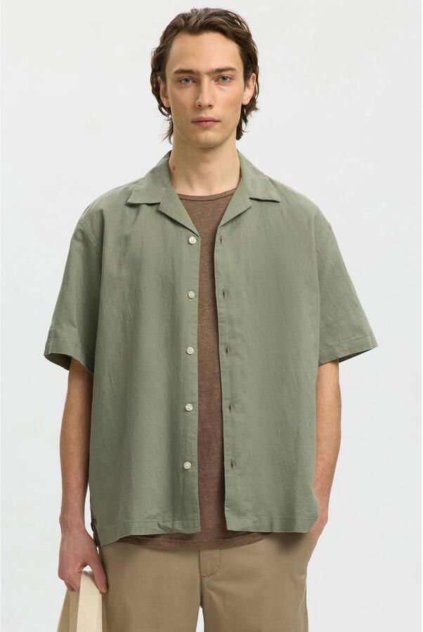 Selected Homme relaxed fit vrijetijdsoverhemd van mix van katoen en linnen model 'RLXCLAY'