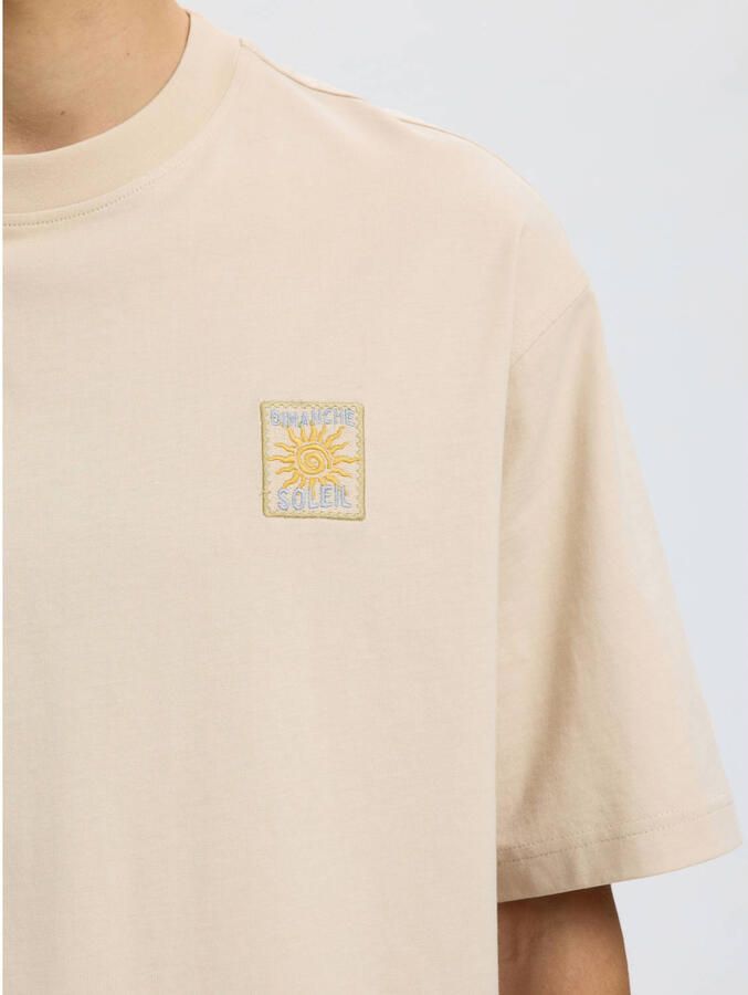 Selected relaxed fit T-shirt met borduursels beige - Foto 2