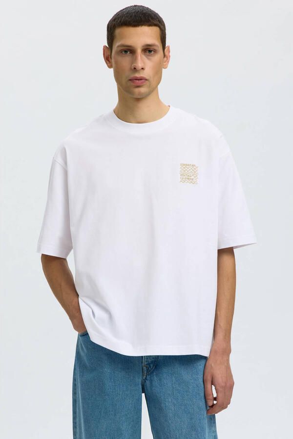 Selected relaxed fit T-shirt met borduursels wit