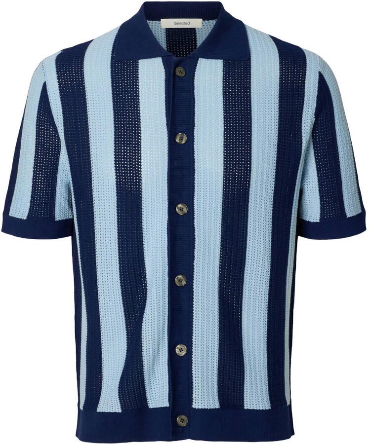Selected relaxed gestreept casual overhemd gebreid blauw