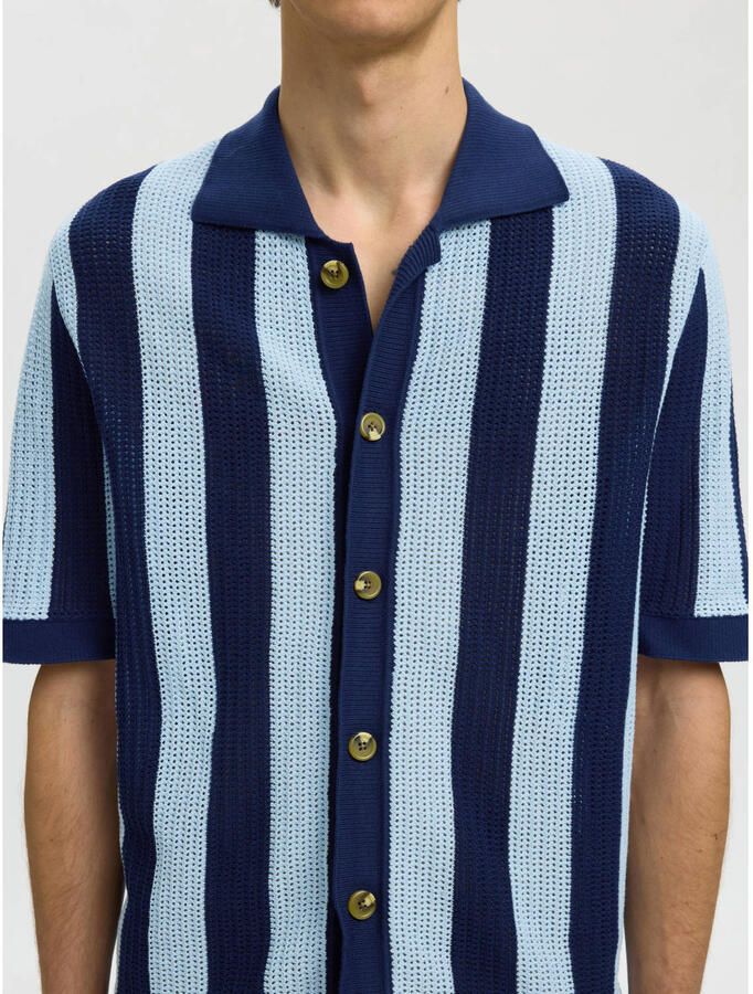 Selected relaxed gestreept casual overhemd gebreid blauw - Foto 2