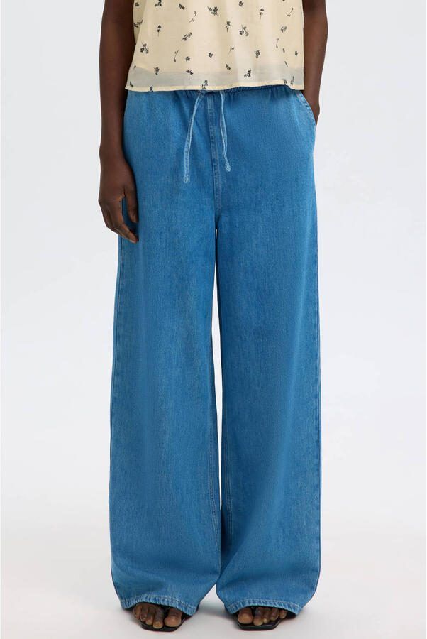 Selected relaxed high waist casual broek medium blue denim