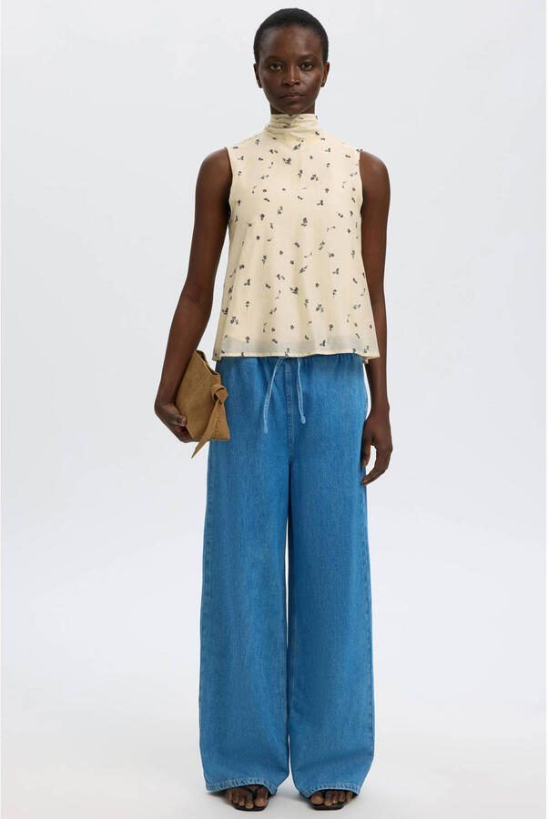 Selected relaxed high waist casual broek medium blue denim - Foto 2