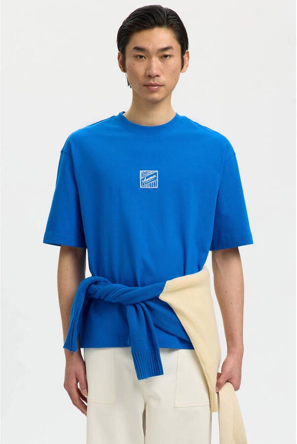 Selected relaxed T-shirt met backprint blauw