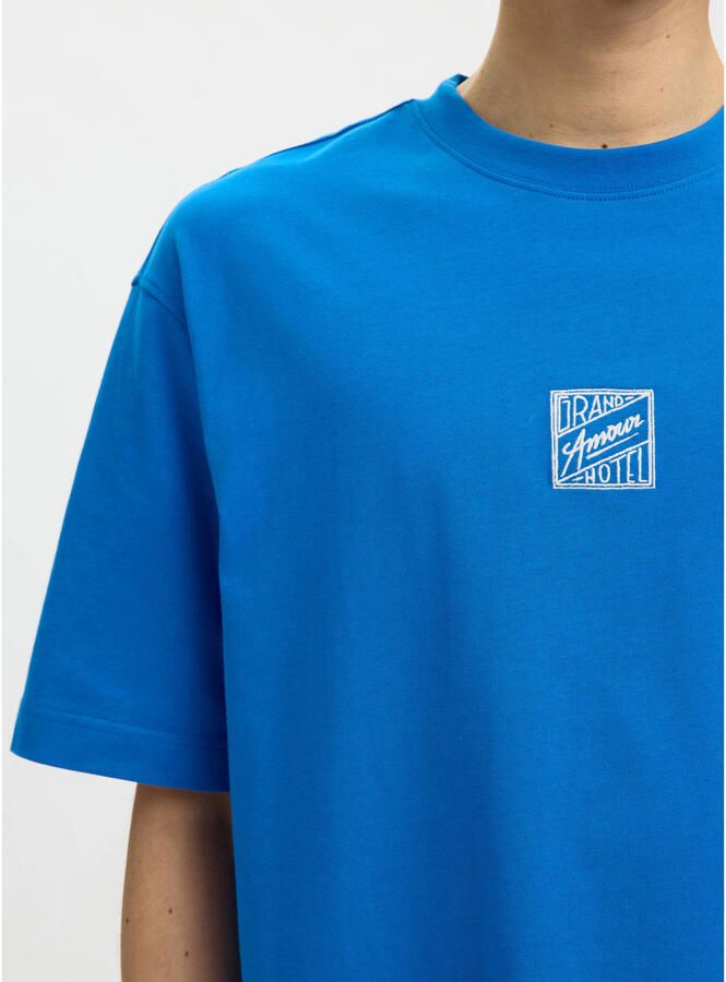 Selected relaxed T-shirt met backprint blauw - Foto 2