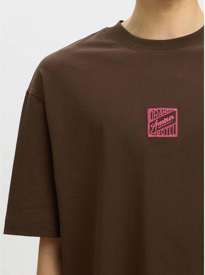 SELECTED MEN Heren Polo's & T-shirts Slhrelaxbrock Ss Tee Hotel Amour Bruin - Foto 6