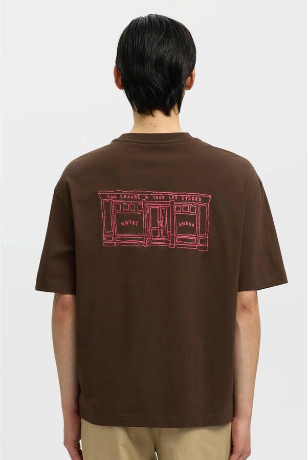 SELECTED MEN Heren Polo's & T-shirts Slhrelaxbrock Ss Tee Hotel Amour Bruin - Foto 7