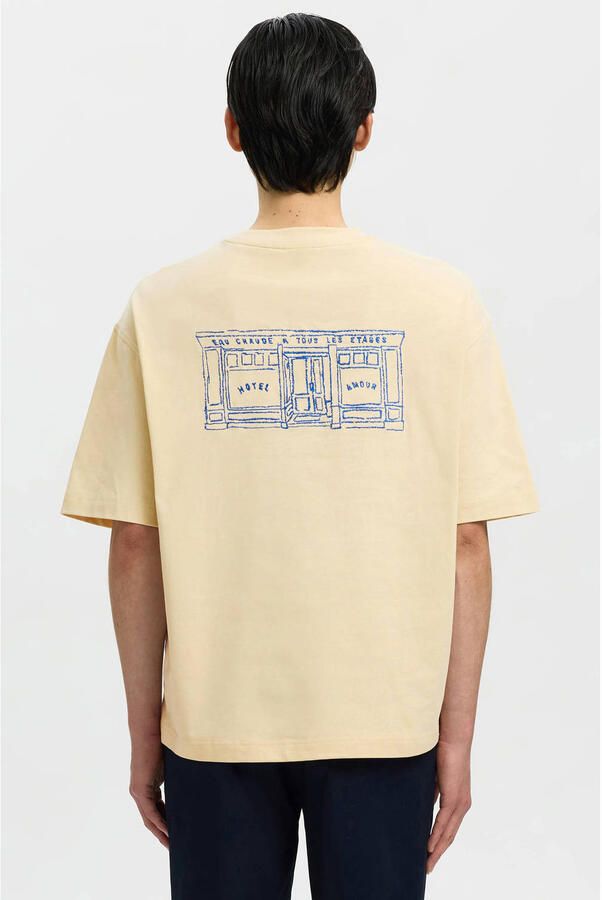 SELECTED MEN Heren Polo's & T-shirts Slhrelaxbrock Ss Tee Hotel Amour Ecru - Foto 7