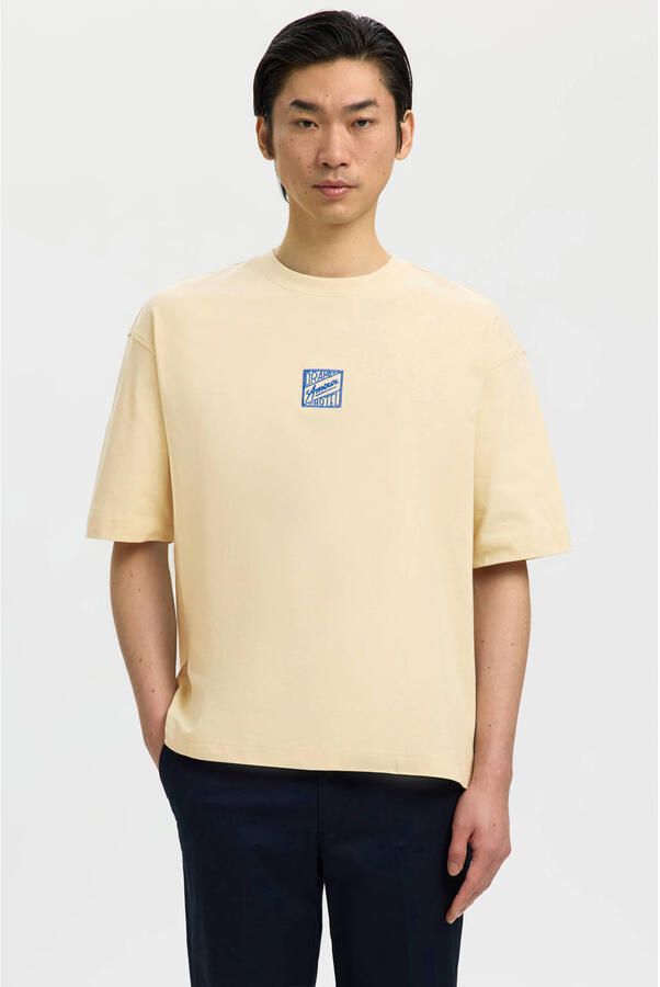 SELECTED MEN Heren Polo's & T-shirts Slhrelaxbrock Ss Tee Hotel Amour Ecru - Foto 5