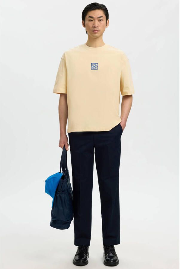 SELECTED MEN Heren Polo's & T-shirts Slhrelaxbrock Ss Tee Hotel Amour Ecru - Foto 6
