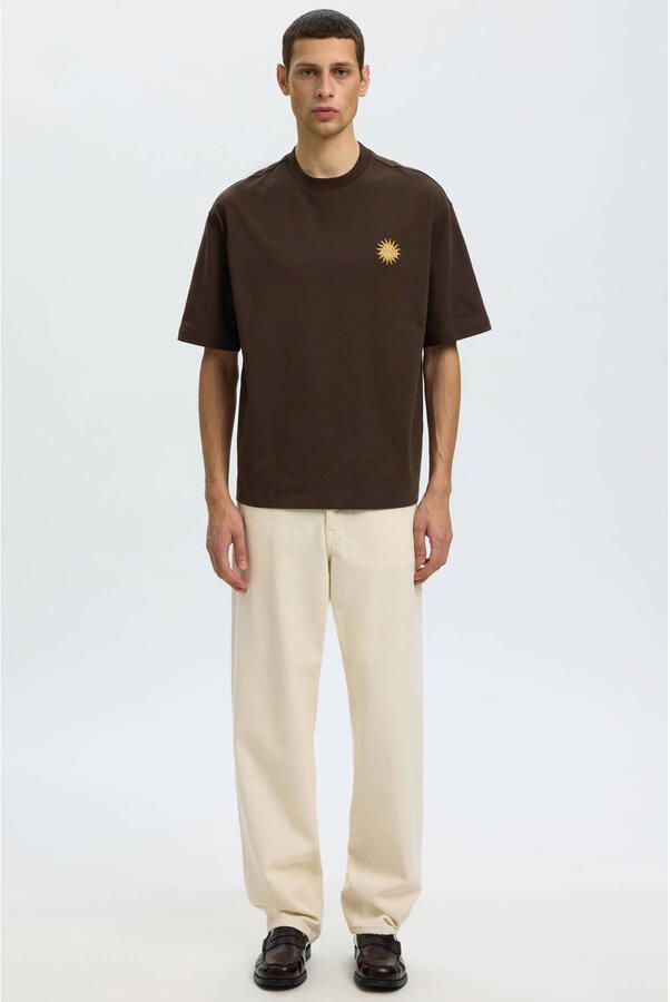 Selected relaxed T-shirt met borduursels donkerbruin - Foto 2