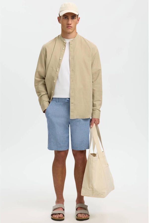 Selected Homme regular fit chino-shorts van mix van katoen en linnen model 'BRODY' - Foto 6