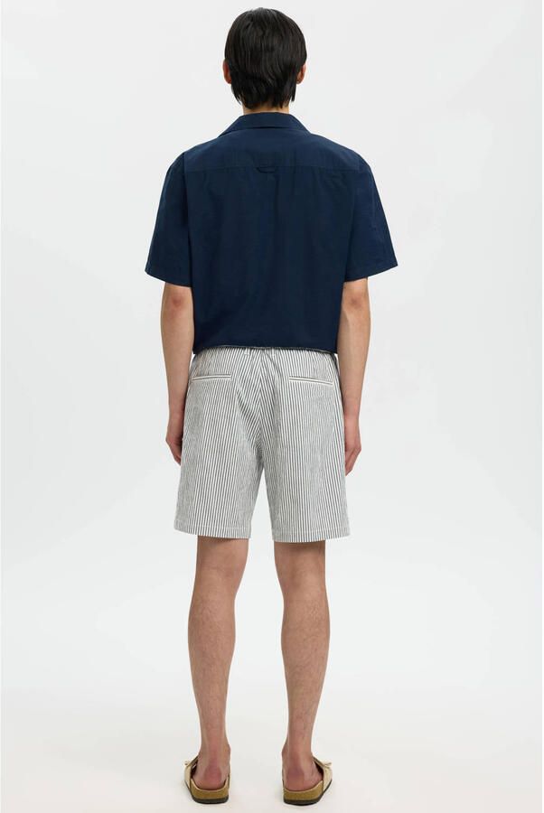 Selected SLHREGULAR-KARL regular waist gestreepte chino short seersucker donkerblauw - Foto 2
