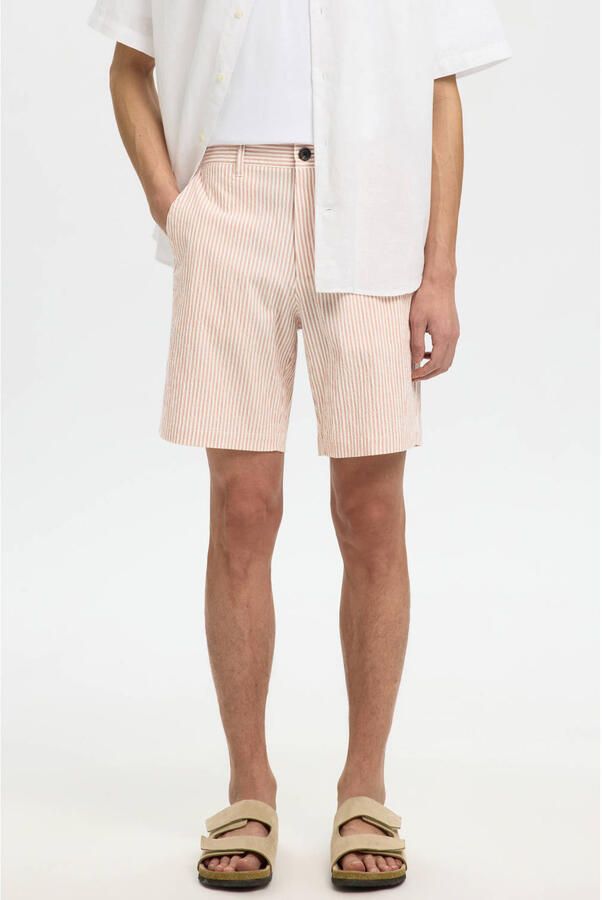 Selected SLHREGULAR-KARL regular waist gestreepte chino short seersucker roze
