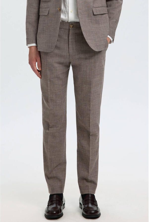 Selected SLHSLIM-OASIS slim pantalon met linnen bruin