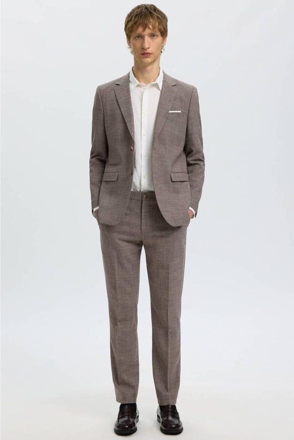 Selected SLHSLIM-OASIS slim pantalon met linnen bruin - Foto 3