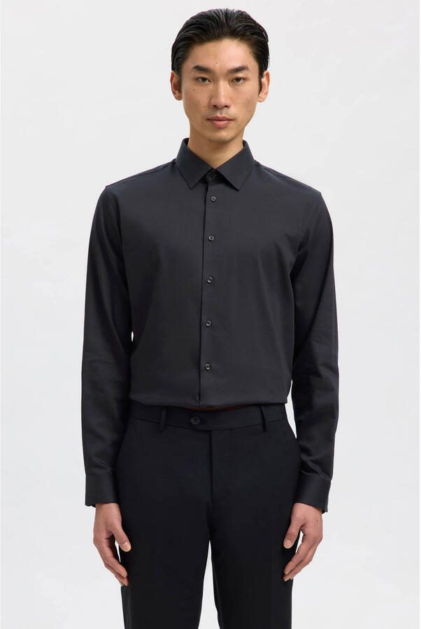 Selected Homme Zwarte overhemd lange mouw Modern Black Heren
