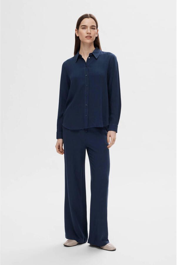 Selected Femme High waist broek van een mix van viscose en linnen model 'VIVA-GULIA' - Foto 2